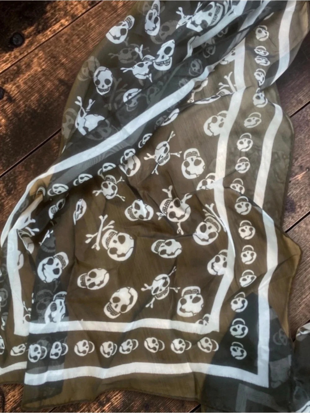 Skull Print Sheer Scarf - Black & White NWOT
